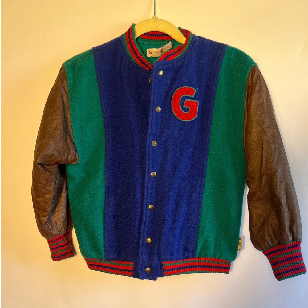Vintage Gymboree Kids Varsity Letterman Jacket Bomber Blue Green Wool Blend XXL
